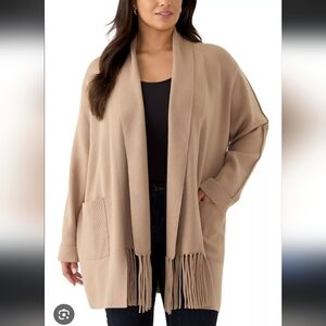 Magaschoni Tan Fringe Open Cardigan